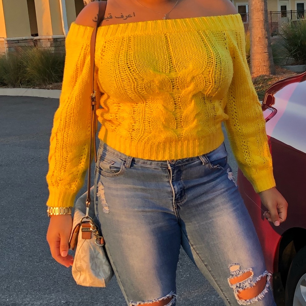 Yellow off the shoulder sweater